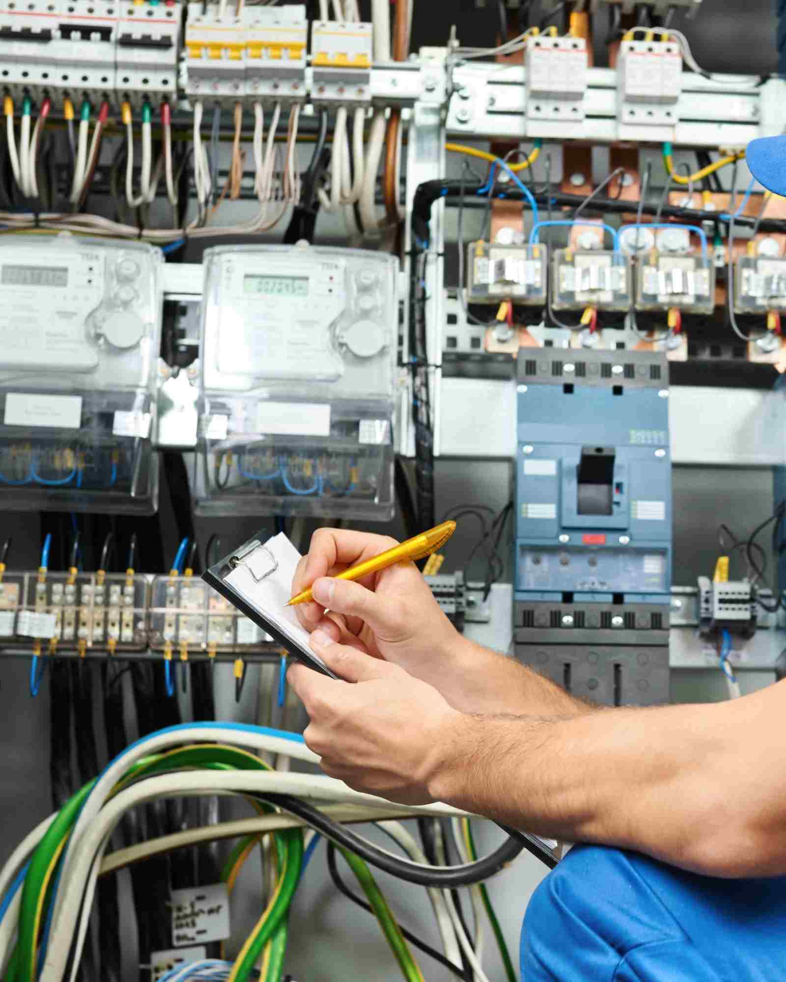 Électricien installant un tableau sur un chantier français