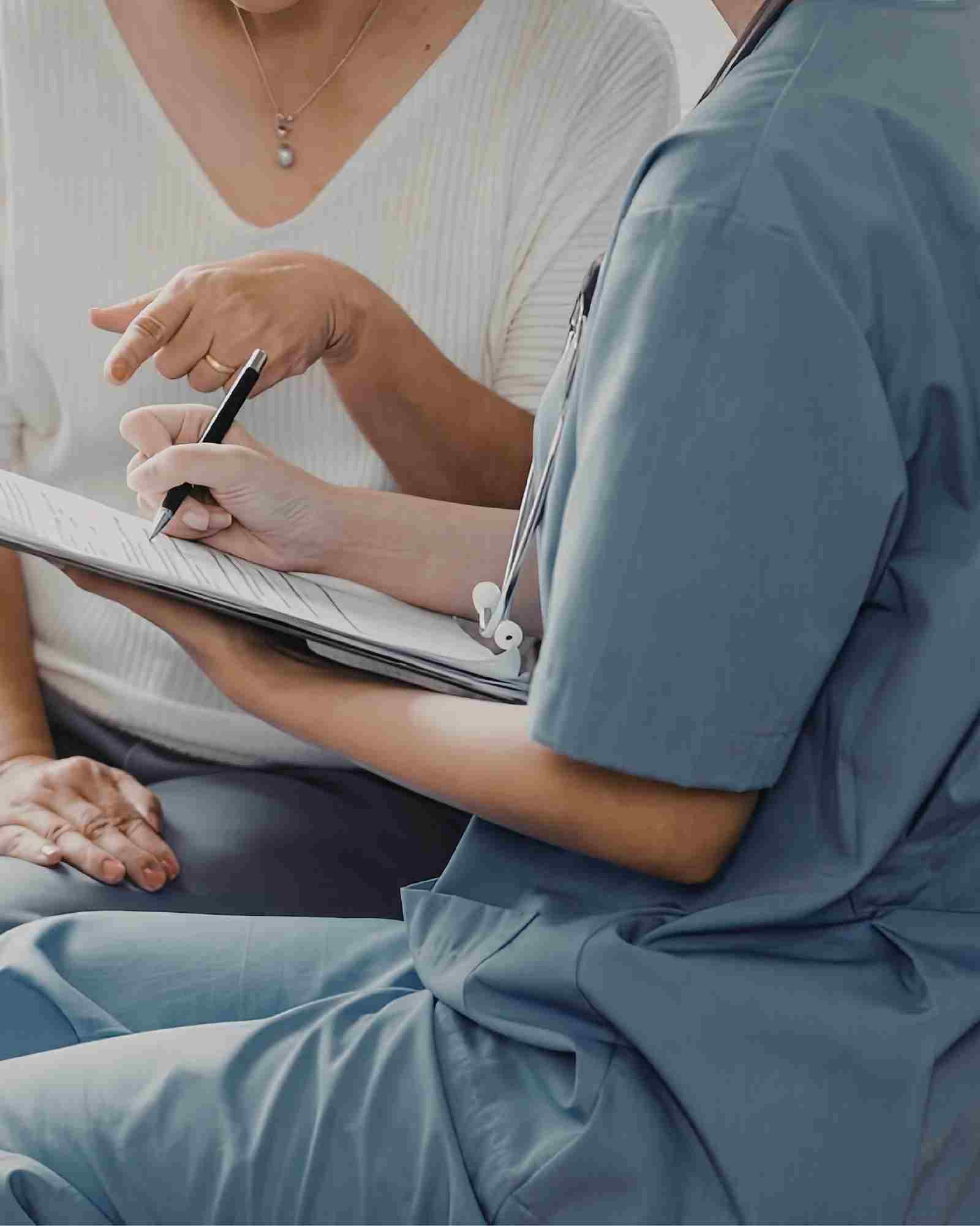 Doctor with stethoscope during a consultation in a French clinic