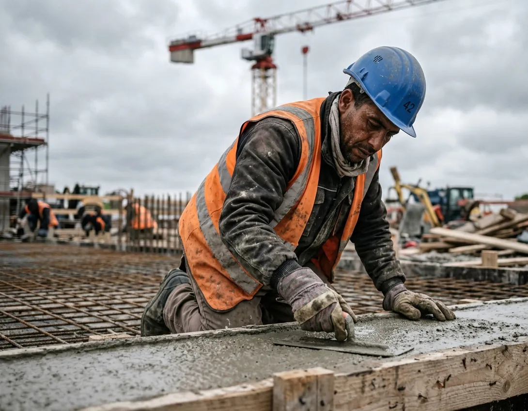 Maçon marocain sur un chantier de coffrage en France